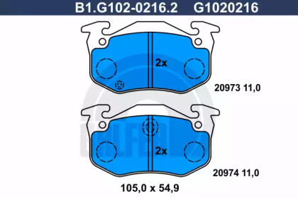 Комплект тормозных колодок GALFER B1.G102-0216.2