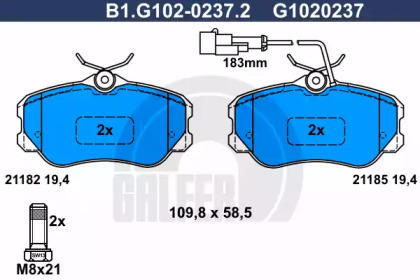 Комплект тормозных колодок GALFER B1.G102-0237.2