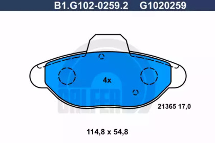 Комплект тормозных колодок GALFER B1.G102-0259.2