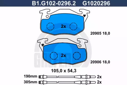 Комплект тормозных колодок GALFER B1.G102-0296.2