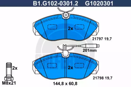 Комплект тормозных колодок GALFER B1.G102-0301.2