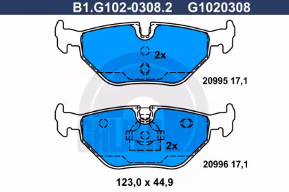 Комплект тормозных колодок GALFER B1.G102-0308.2