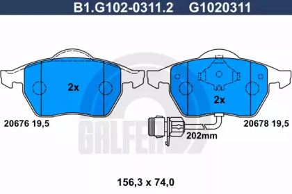 Комплект тормозных колодок GALFER B1.G102-0311.2