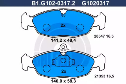 Комплект тормозных колодок GALFER B1.G102-0317.2