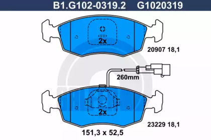 Комплект тормозных колодок GALFER B1.G102-0319.2