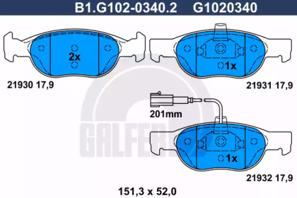 Комплект тормозных колодок GALFER B1.G102-0340.2