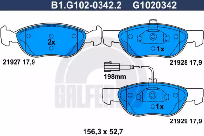 Комплект тормозных колодок GALFER B1.G102-0342.2