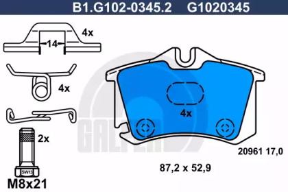 Комплект тормозных колодок GALFER B1.G102-0345.2