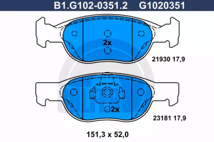 Комплект тормозных колодок GALFER B1.G102-0351.2