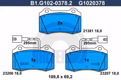 Комплект тормозных колодок GALFER B1.G102-0378.2