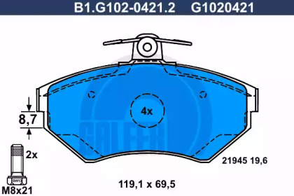 Комплект тормозных колодок GALFER B1.G102-0421.2