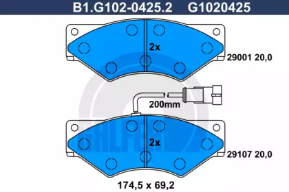 Комплект тормозных колодок GALFER B1.G102-0425.2