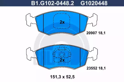 Комплект тормозных колодок GALFER B1.G102-0448.2