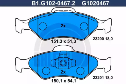 Комплект тормозных колодок GALFER B1.G102-0467.2