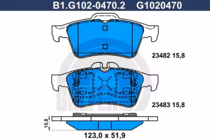 Комплект тормозных колодок, дисковый тормоз GALFER B1.G102-0470.2