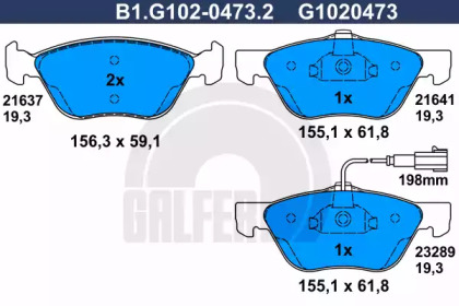 Комплект тормозных колодок GALFER B1.G102-0473.2