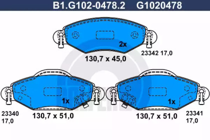 Комплект тормозных колодок GALFER B1.G102-0478.2