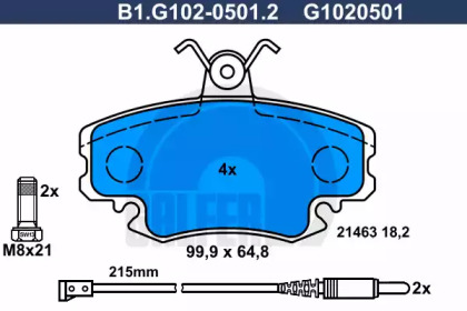 Комплект тормозных колодок, дисковый тормоз GALFER B1.G102-0501.2