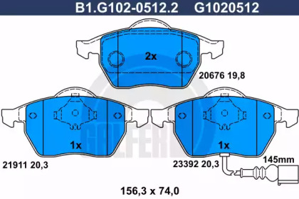 Комплект тормозных колодок GALFER B1.G102-0512.2