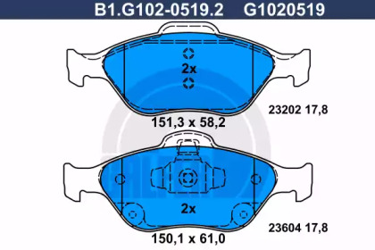 Комплект тормозных колодок GALFER B1.G102-0519.2