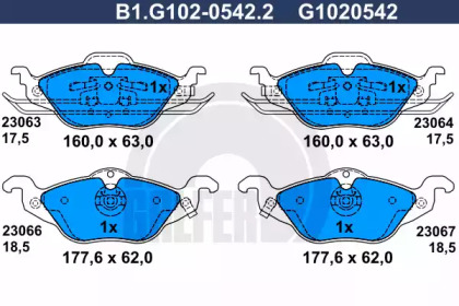 Комплект тормозных колодок GALFER B1.G102-0542.2