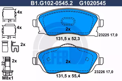 Комплект тормозных колодок GALFER B1.G102-0545.2