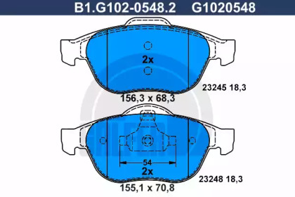 Комплект тормозных колодок GALFER B1.G102-0548.2