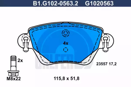 Комплект тормозных колодок GALFER B1.G102-0563.2