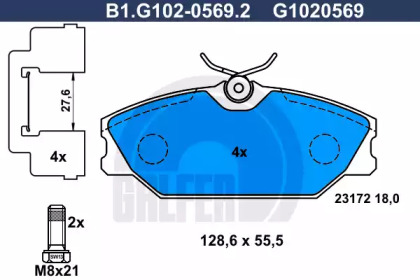 Комплект тормозных колодок GALFER B1.G102-0569.2