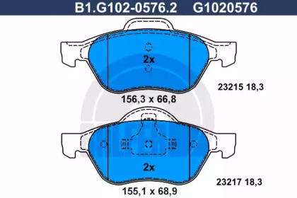 Комплект тормозных колодок GALFER B1.G102-0576.2