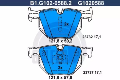 Комплект тормозных колодок GALFER B1.G102-0588.2