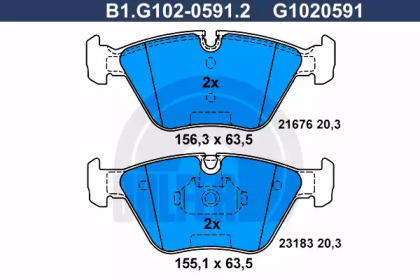 Комплект тормозных колодок GALFER B1.G102-0591.2