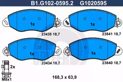 Комплект тормозных колодок GALFER B1.G102-0595.2