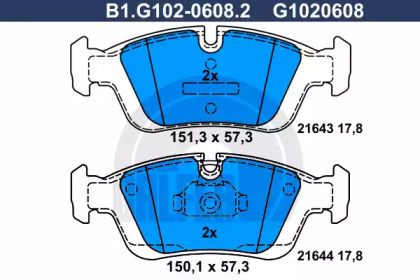 Комплект тормозных колодок GALFER B1.G102-0608.2