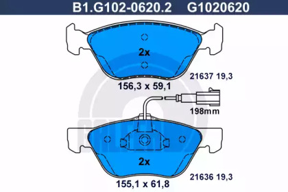 Комплект тормозных колодок GALFER B1.G102-0620.2