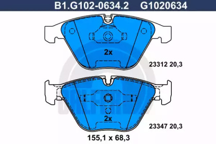 Комплект тормозных колодок GALFER B1.G102-0634.2