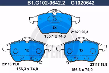 Комплект тормозных колодок GALFER B1.G102-0642.2