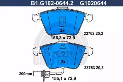 Комплект тормозных колодок GALFER B1.G102-0644.2