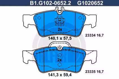 Комплект тормозных колодок GALFER B1.G102-0652.2