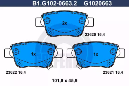 Комплект тормозных колодок GALFER B1.G102-0663.2