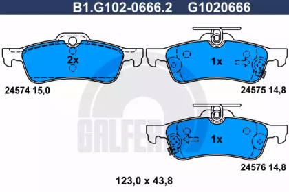 Комплект тормозных колодок GALFER B1.G102-0666.2