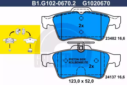 Комплект тормозных колодок, дисковый тормоз GALFER B1.G102-0670.2