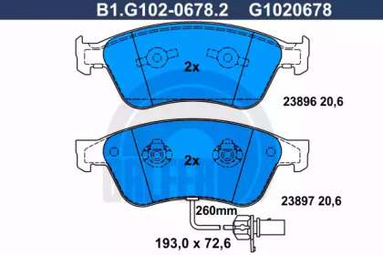 Комплект тормозных колодок GALFER B1.G102-0678.2