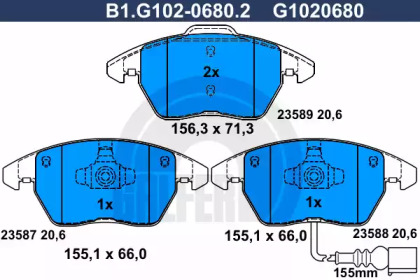 Комплект тормозных колодок GALFER B1.G102-0680.2