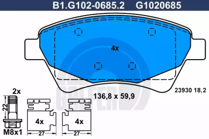 Комплект тормозных колодок GALFER B1.G102-0685.2