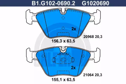 Комплект тормозных колодок GALFER B1.G102-0690.2