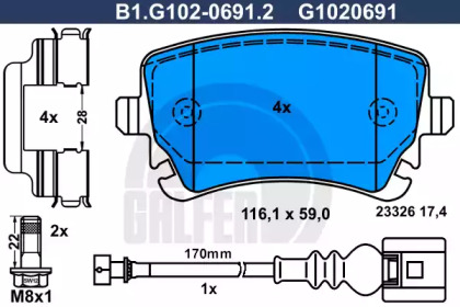 Комплект тормозных колодок GALFER B1.G102-0691.2