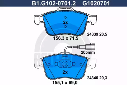 Комплект тормозных колодок GALFER B1.G102-0701.2