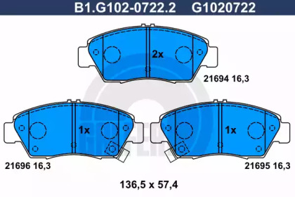 Комплект тормозных колодок GALFER B1.G102-0722.2