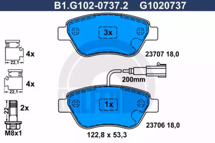 Комплект тормозных колодок, дисковый тормоз GALFER B1.G102-0737.2